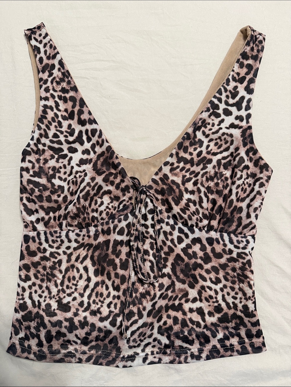 SHEIN Leopard Print Tie-Front Crop Top - Brown, Pink